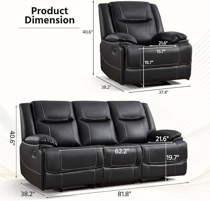 ANJ Premium Genuine Manual Reclining Sofa Set - Image 2