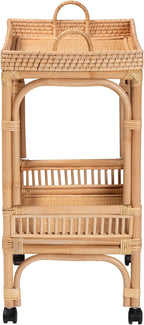 Bali & pari Lombok Modern Bohemian Natural Rattan 2-Tier Wine Cart - Image 3