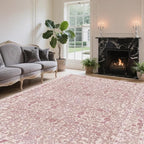 Vintage Pink Living Room Rug, 6x9 Washable Area Rugs by Unknown