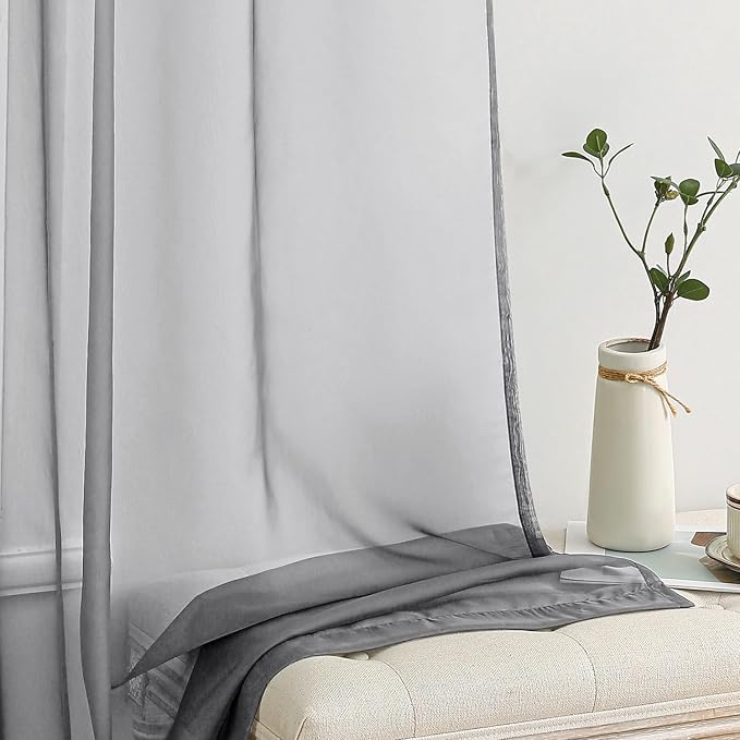MIULEE Charcoal Grey Sheer Curtains 54 X 45 Inches, 2 Panels | Solid Color - Image 4