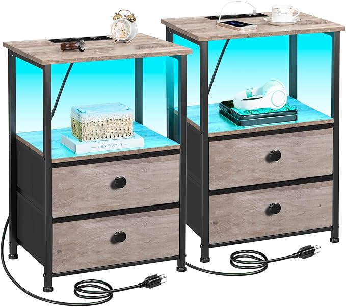 LOAKEKEL Night Stand Set 2, LED Nightstand by LOAKEKEL
