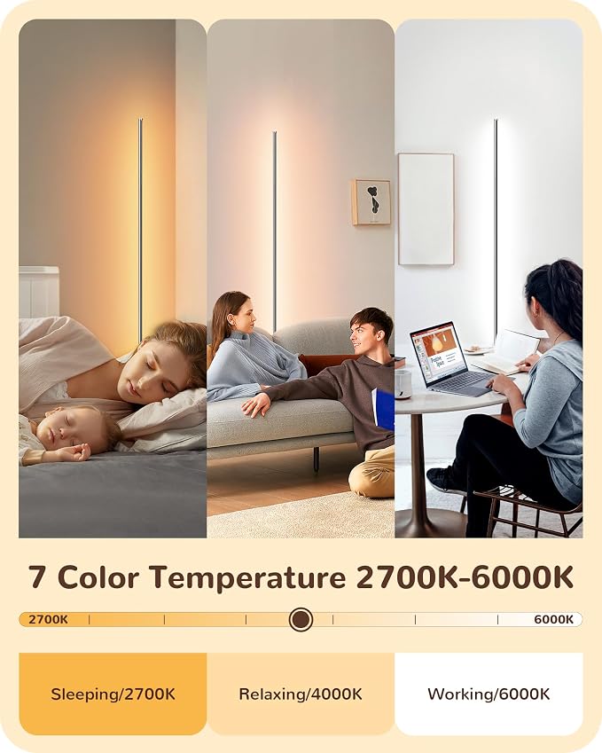 EDISHINE LED Corner Floor Lamp, Minimalist Dimmable Light - Image 2