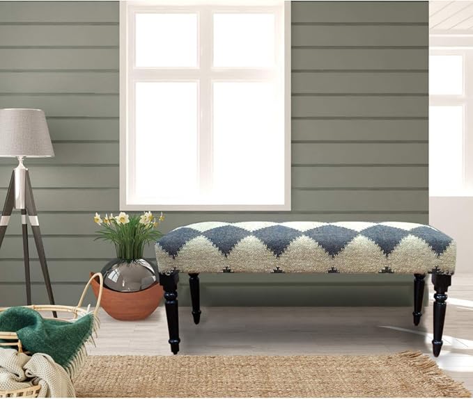LR Home Tan/Black Upholstered Bench - Image 2