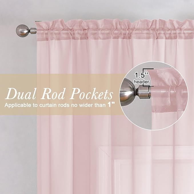 Blush Pink Sheer Curtains 96 Inches Long 2 Panels, Modern Airy Voile Solid - Image 5