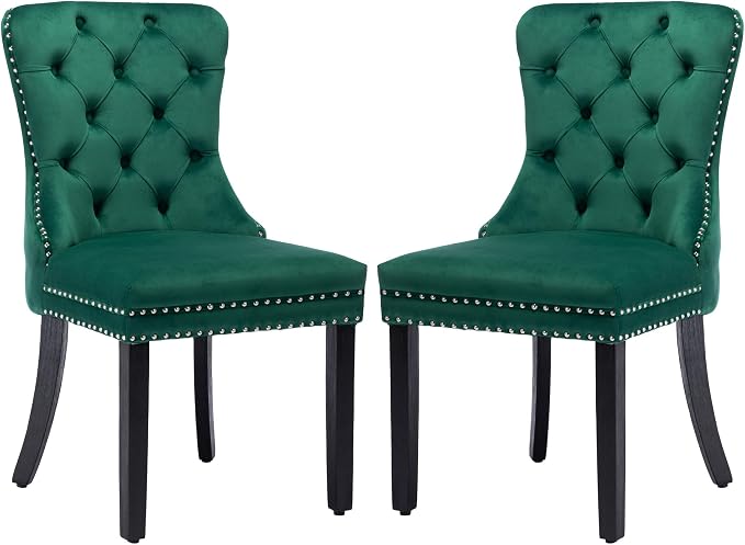 KCC Velvet Dining Chairs Set of 2, Upholstered High-end Tufted Dining Room Chair by KCC