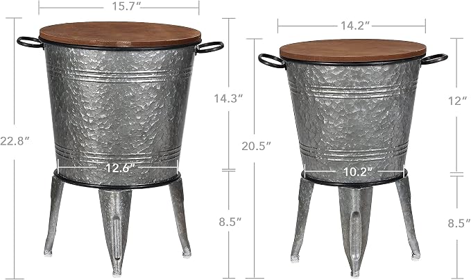 Rustee Rustic Storage Farmhouse Accent Side Table, Antique Galvanized Metal End - Image 3