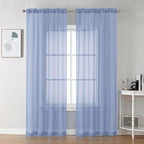 Chyhomenyc Denim Blue Sheer Curtains 84 Inches Long, 2 Panels | Light Filtering by Chyhomenyc