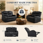 Recliner Sofa Set, 2 Piece Living Room Furniture Set, Leather Recliner Sofa - Image 2