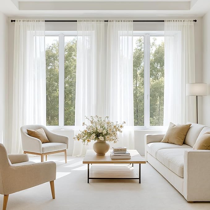 MIULEE Ivory Sheer Curtains 102 Inches Long 4 Panels 42 x 102 Inches | Light by MIULEE