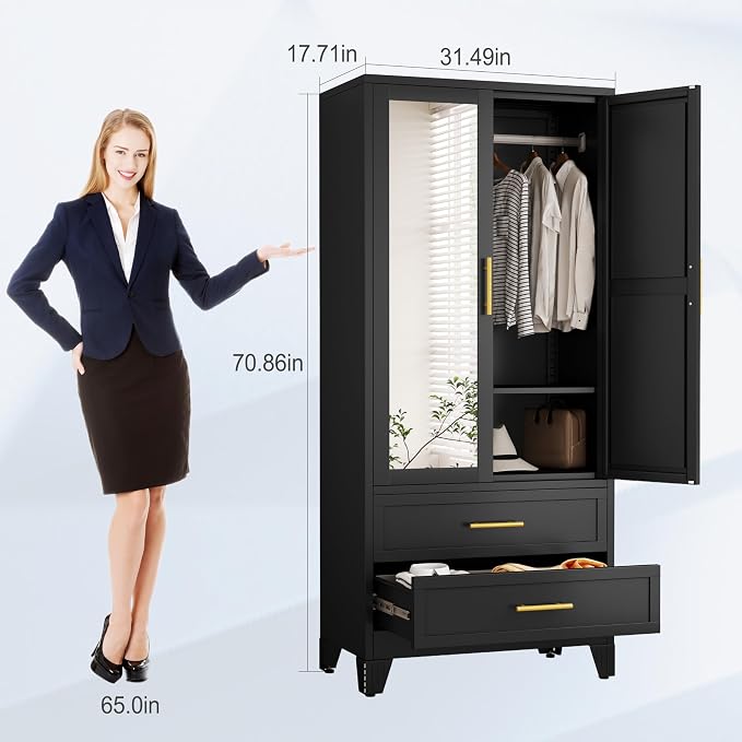 erosoei Metal Armoire Wardrobe Closet, 71 "Metal Clothing Storage Cabinet - Image 2