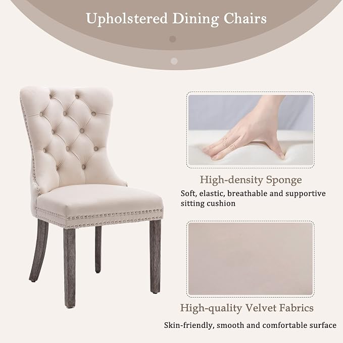 KCC Velvet Dining Chairs Set of 6, Upholstered High-end Tufted Dining Room Chair - Image 4