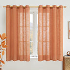 Burnt Orange Sheer Linen Curtains 54 Inch Length, Light Filtering Panels Bronze by LAMIT