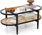 Giantex Rattan Coffee Table, 2-Tier Oval Wood Tea Table - Image 3