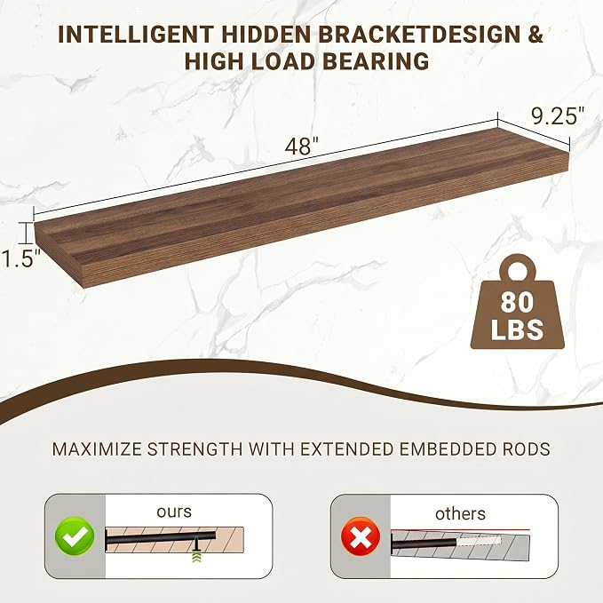 Acovy 48 Inch Floating Shelves, Wooden Shelves - Image 3