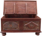 18 Inch Tall Vintage Trunk Storage Coffee Table | Rectangle Solid Wood Chest - Image 6