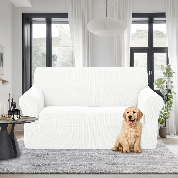 U-NICE HOME Loveseat Cover Stretch Couch Cover Sofa Slipcover, Ivory White | 2 - Image 2