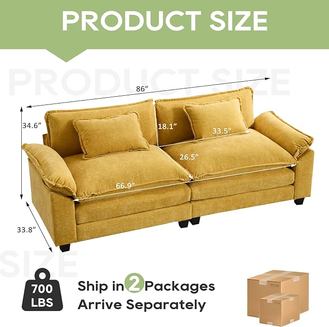 Oprisen 86" Modular Sectional Sofa, Comfy Cloud Couch Sectional Sofa, Chenille - Image 2