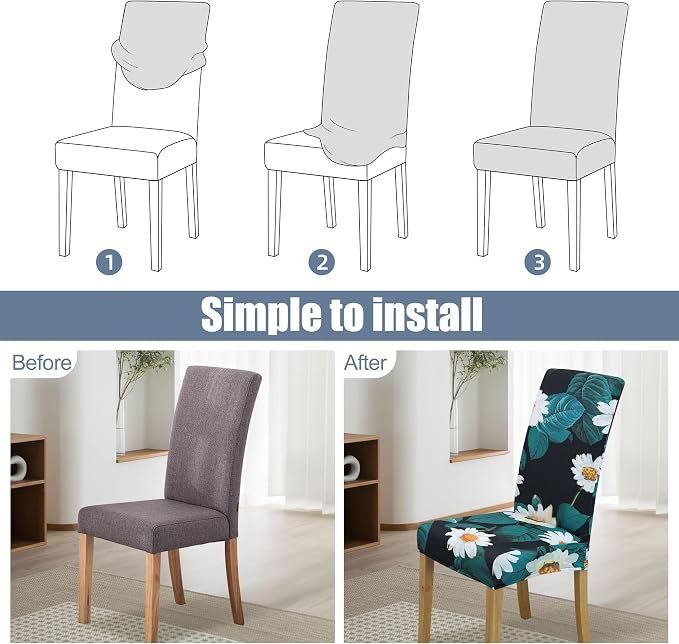 BIETYONE Stretch Dining Chair Covers Set of 8, Soft Removable Washable Kitchen - Image 4
