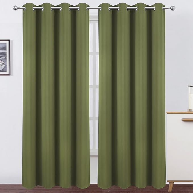 Blackout Curtains 66 x 95 inch/Olive Green Curtains Set of 2 Panels/Thermal by Lemomo