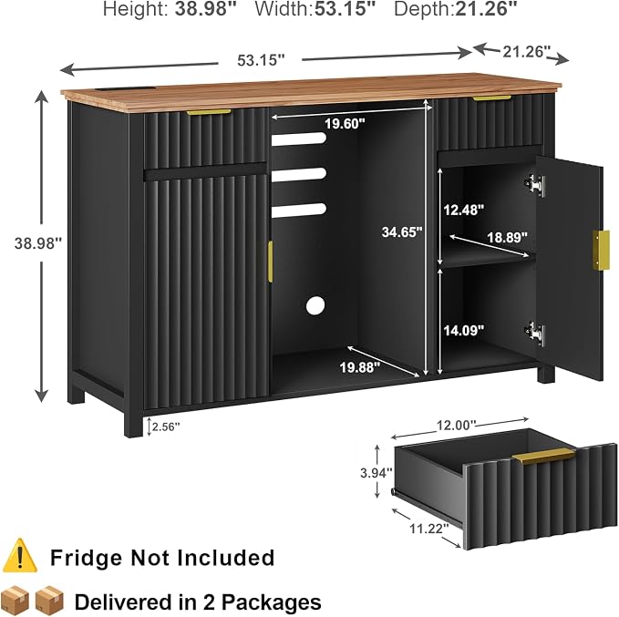 Coffee Bar with Mini Fridge Space & Charging Station, Modern Fluted Mini Fridge - Image 2