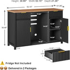 Coffee Bar with Mini Fridge Space & Charging Station, Modern Fluted Mini Fridge - Image 2