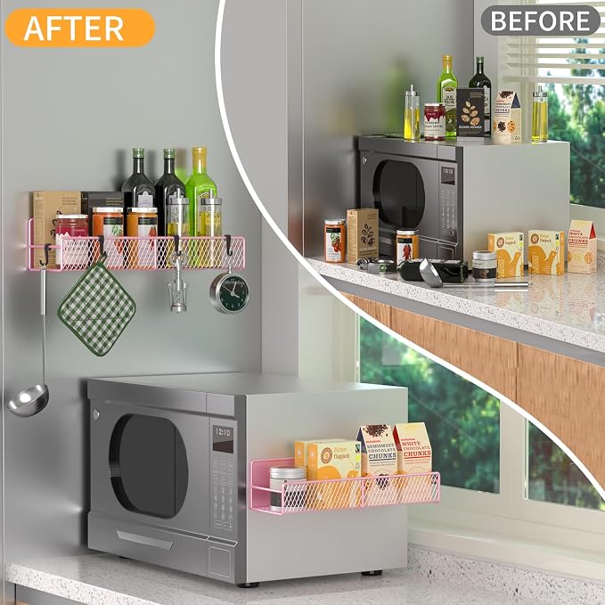 Magnetic Spice Rack for Refrigerator, 2 Pack Metal Magnetic Shelf Pink - Image 6