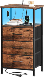 Somdot Tall Nightstand with Charging Station and LED Light by Somdot