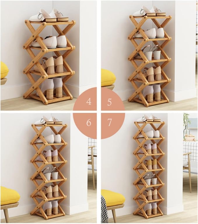 Foldable Shoe Rack, Bamboo Vertical Shoe Organizer Tall - Image 6