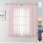 Blush Pink Sheer Curtains 63 Inch Length 2 Panels, Light Filtering Window Voile by Lecloud