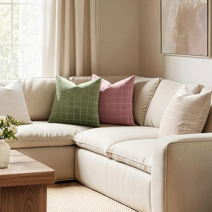 MIULEE Decorative Chenille Check Throw Pillow Covers Vintage Plaid Couch - Image 5