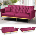 70” Velvet Futon Sofa Bed with 2 Pillows and Adjustable Armrests, Convertible by ACMEASE