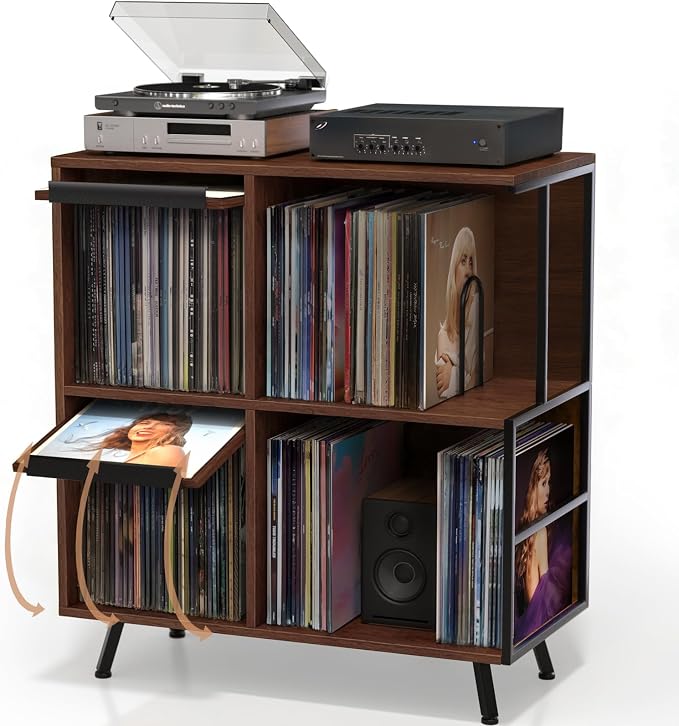 Faesun 3 Tier Flip Top Record Player Stand, Vinyl Record Storage Holds up to by Faesun