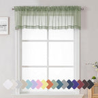 Sage Green Short Sheer Curtains 14 Inch Length 2 PCS, Cafe Kithen Curtains by Lecloud