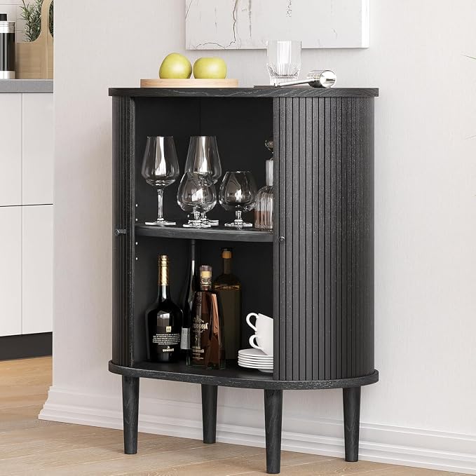 WERMO 28'' Fluted Black Bar Cabinet - Image 8