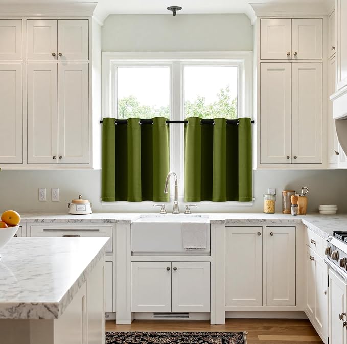 MIULEE Blackout Curtains for Bedroom 2 Panel 40"x36" Long Light Olive Green | - Image 2