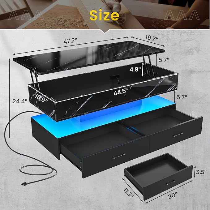 SEDETA 47.2" Lift Top Coffee Table, Coffee Tables - Image 2