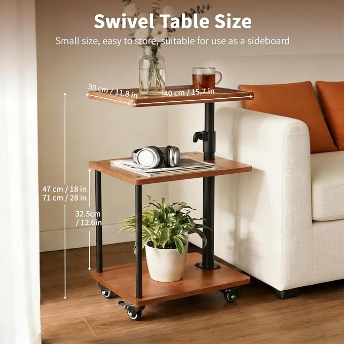 Swivel Side Table for Small Spaces, Adjustable Height End Table for Different - Image 2