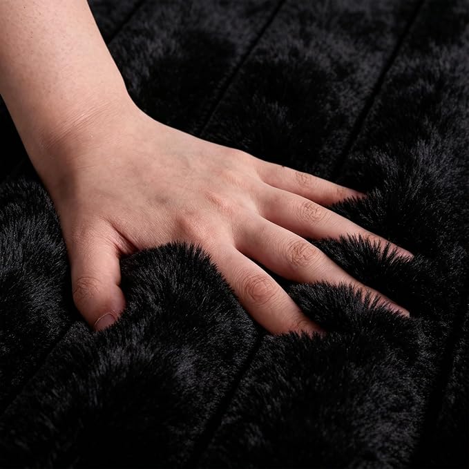 Black Rabbit Striped Plush Rug 5'x8', Fluffy Shaggy Area Rug - Image 5