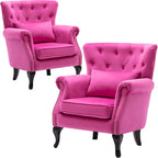 Set of 2 Mid-Century Modern Accent Chair, Velvet Armchair w/Tufted Back/Wood by DMFurniture