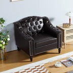 LEVNARY Chesterfield Chair Leather, Upholstered Sofa Chair - Image 3