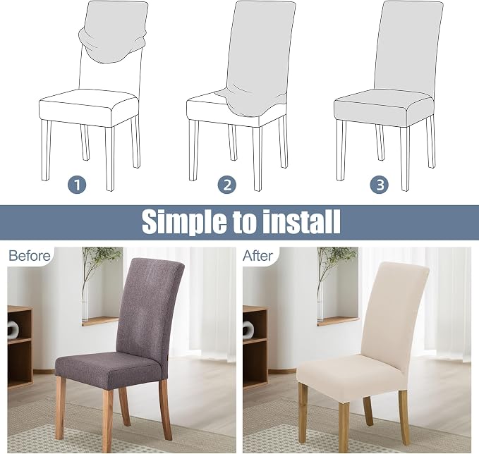 BIETYONE Stretch Dining Chair Covers Set of 6, Soft Removable Washable Kitchen - Image 4
