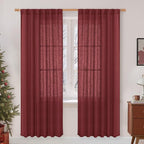 Burgundy Red Sheer Linen Curtains, Light Filtering Drapes 2 Panels | Semi Sheer by LAMIT