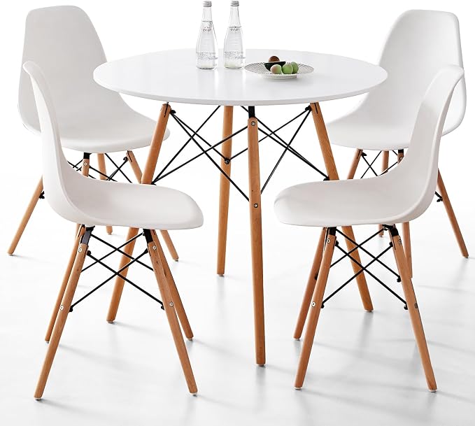 5-Piece Round Dining Table Set, Small 31.5" Kitchen Table Chairs Set of 4 Space by LECAFURHL