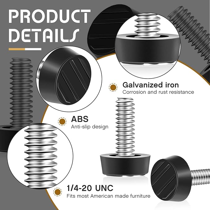 Hotop 1/4-20 UNC Thread Adjustable Furniture Levelers Screw in Galvanized Steel - Image 3
