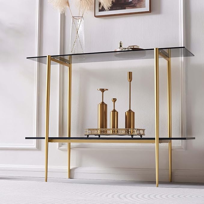 LumFurn Glass Console Table for Living Room, Foyer & Entrance, 2-Tiers - Image 7