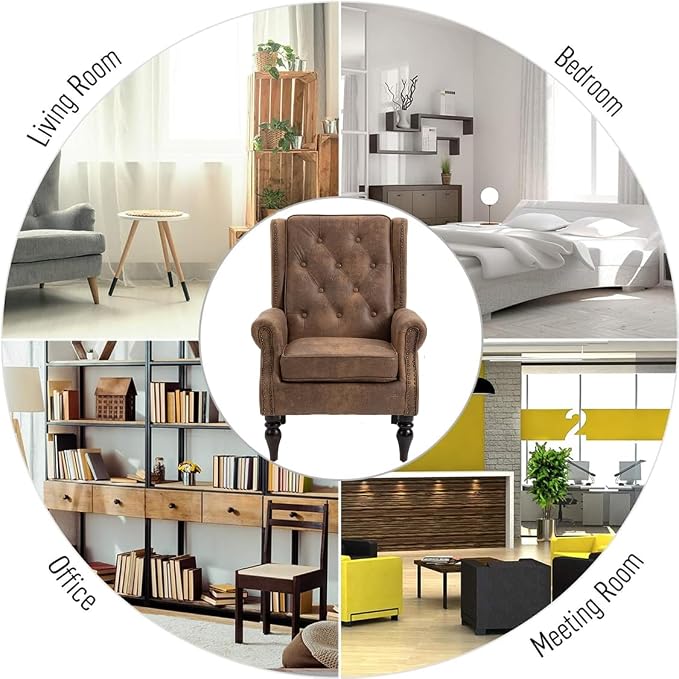 Mid-Century High Wingback Chair, Microfiber Accent Chair Armchair - Image 7