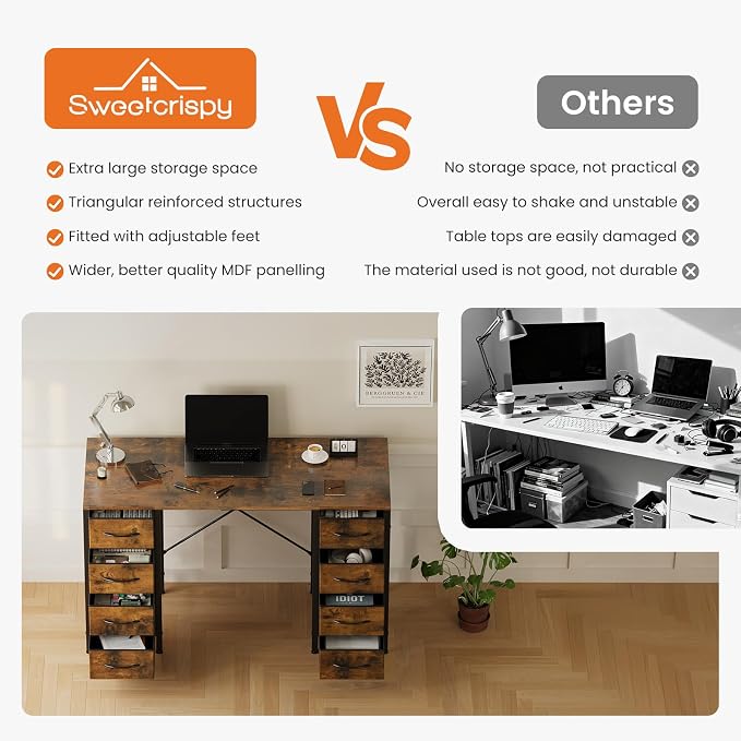 Sweetcrispy Computer Desk with 8 Fabric Drawers - Image 5