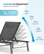 Ciokea Foldable Outdoor Lounge Chair Set of 4, No Assembly Aluminum Chaise - Image 7