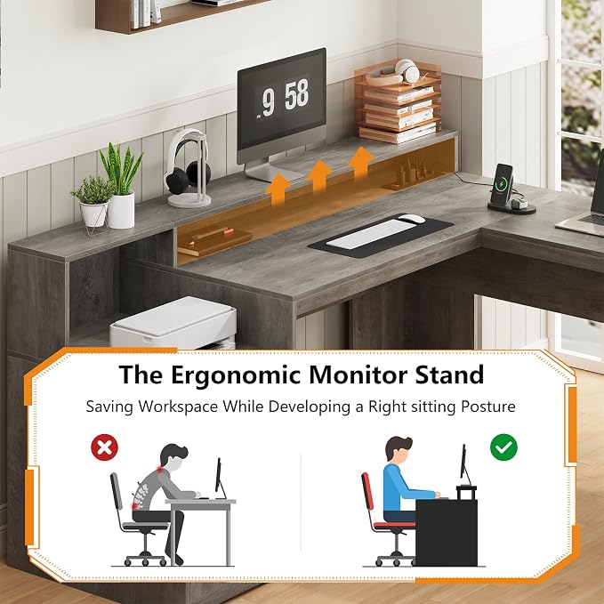 YOMILUVE 63" Farmhouse L Shaped Executive Desk - Image 7