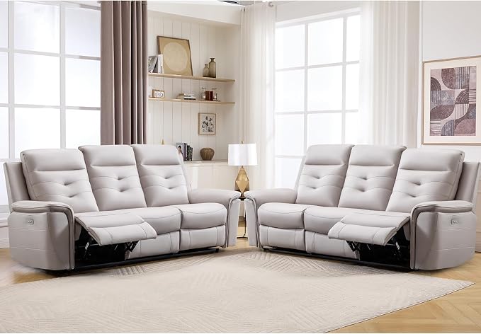 ANJ Power Oversized Reclining Sofa Couch Set of 2, Breathable Faux Leather by ANJ